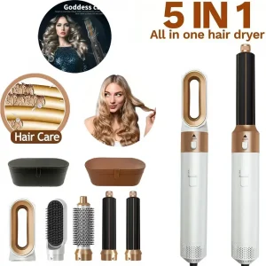 💇‍♀️✨ فرشاة تصفيف الشعر 5 في 1 – جمال احترافي في متناول يدك!